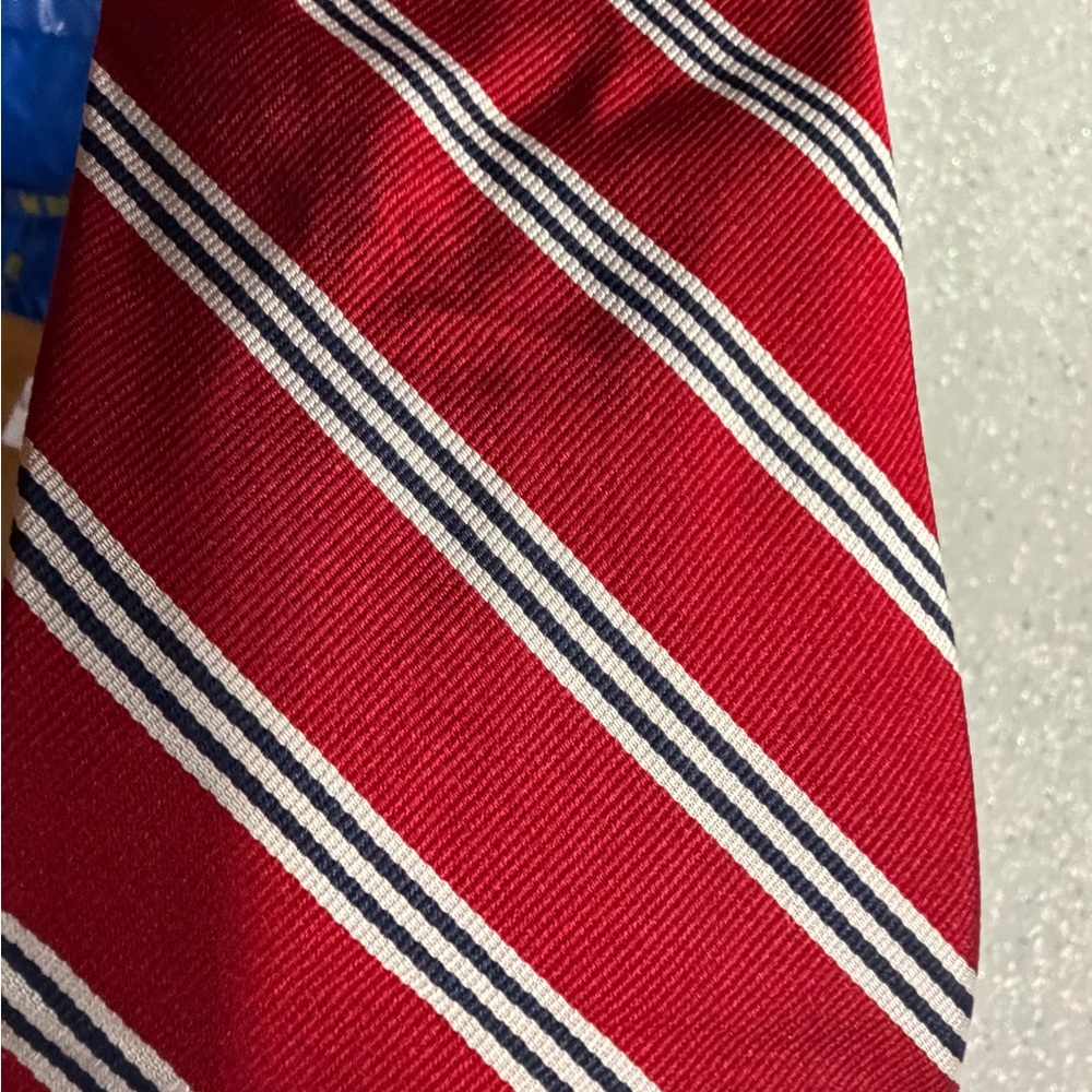 Brooks Brothers Red Silk Tie with White and Blue Stripes